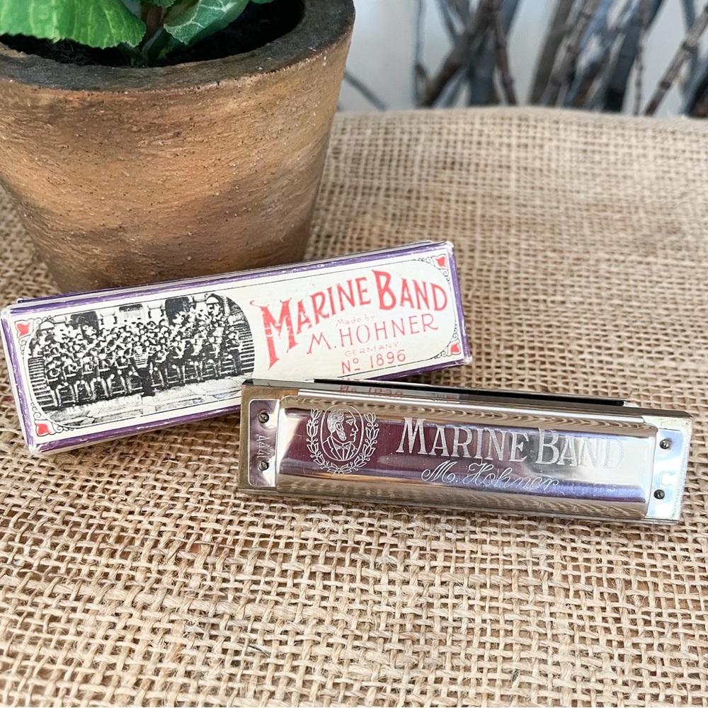 Vintage M. Hohner Marine Band Harmonica with Cardboard Box
